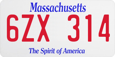 MA license plate 6ZX314