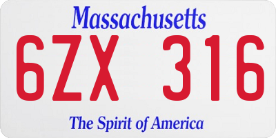 MA license plate 6ZX316