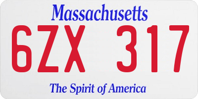 MA license plate 6ZX317