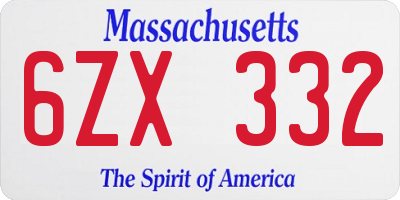 MA license plate 6ZX332