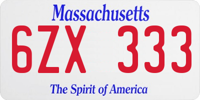 MA license plate 6ZX333