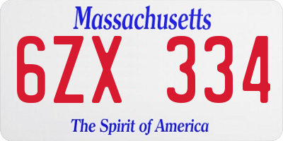 MA license plate 6ZX334