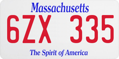 MA license plate 6ZX335
