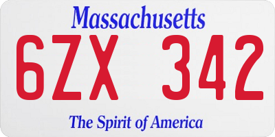 MA license plate 6ZX342