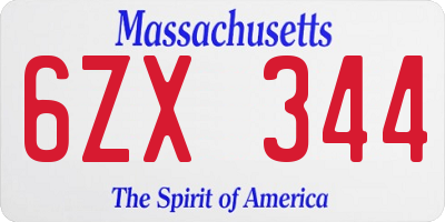 MA license plate 6ZX344