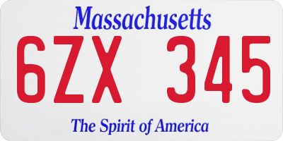 MA license plate 6ZX345
