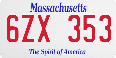 MA license plate 6ZX353