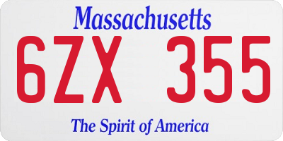 MA license plate 6ZX355