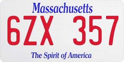 MA license plate 6ZX357