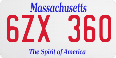 MA license plate 6ZX360