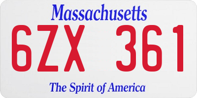 MA license plate 6ZX361