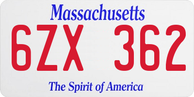 MA license plate 6ZX362
