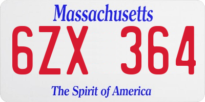 MA license plate 6ZX364