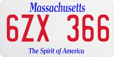 MA license plate 6ZX366