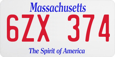 MA license plate 6ZX374