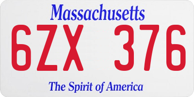 MA license plate 6ZX376