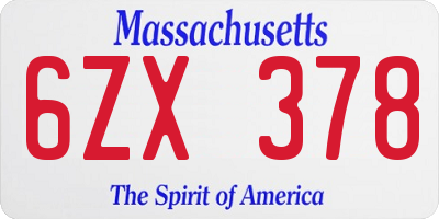 MA license plate 6ZX378