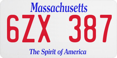 MA license plate 6ZX387