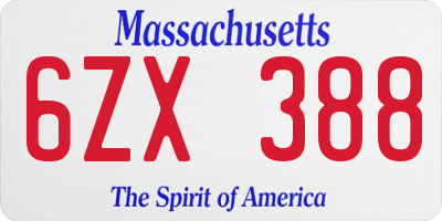MA license plate 6ZX388
