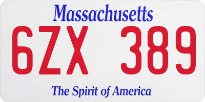 MA license plate 6ZX389