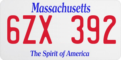 MA license plate 6ZX392