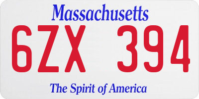 MA license plate 6ZX394