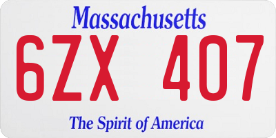 MA license plate 6ZX407