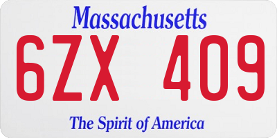 MA license plate 6ZX409