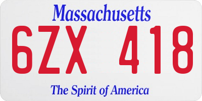MA license plate 6ZX418