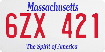 MA license plate 6ZX421