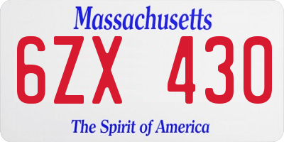 MA license plate 6ZX430