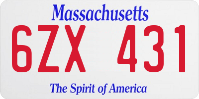 MA license plate 6ZX431