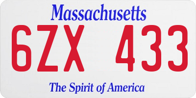 MA license plate 6ZX433