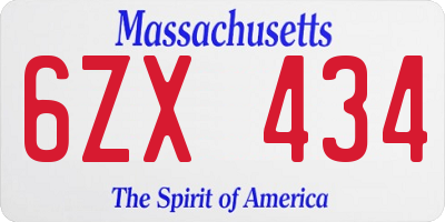 MA license plate 6ZX434