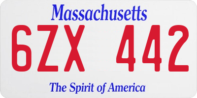 MA license plate 6ZX442