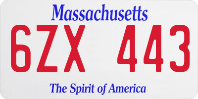 MA license plate 6ZX443