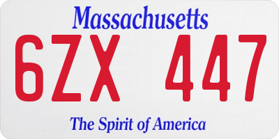 MA license plate 6ZX447