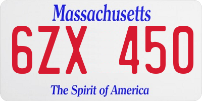MA license plate 6ZX450