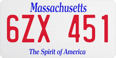 MA license plate 6ZX451