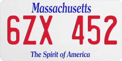 MA license plate 6ZX452