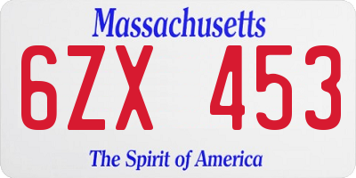 MA license plate 6ZX453