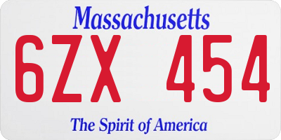 MA license plate 6ZX454