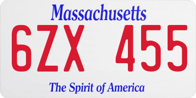MA license plate 6ZX455