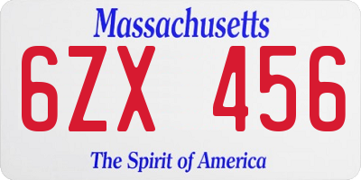 MA license plate 6ZX456