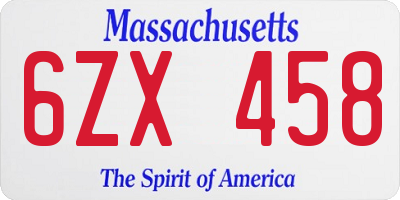 MA license plate 6ZX458