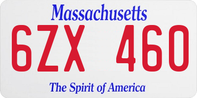 MA license plate 6ZX460
