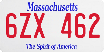 MA license plate 6ZX462