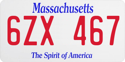 MA license plate 6ZX467