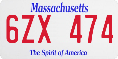 MA license plate 6ZX474