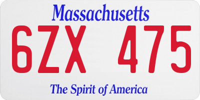 MA license plate 6ZX475